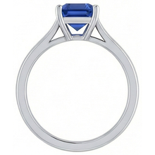 Ladies Solitaire Ring Emerald Blue Sapphire 2 Carats 14K White Gold