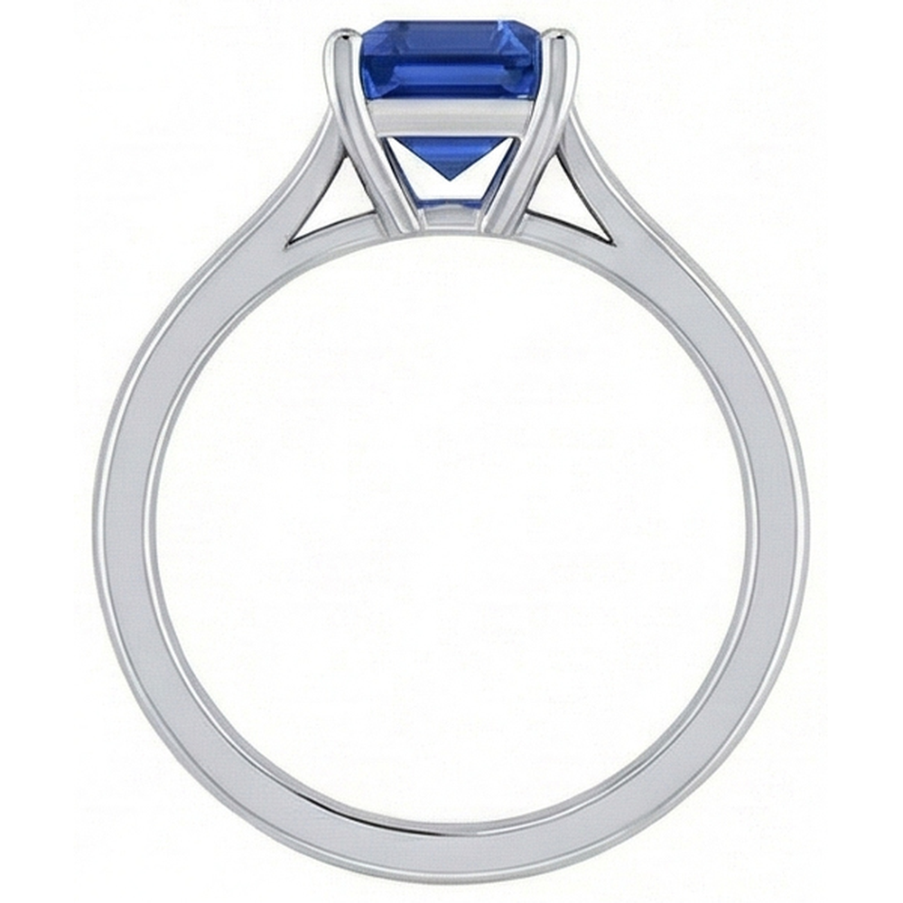 Ladies Solitaire Ring Emerald Blue Sapphire 2 Carats 14K White Gold