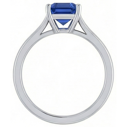 Ladies Solitaire Ring Emerald Blue Sapphire 2 Carats 14K White Gold