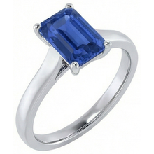 Ladies Solitaire Ring Emerald Blue Sapphire 2 Carats 14K White Gold