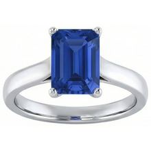 Ladies Solitaire Ring Emerald Blue Sapphire 2 Carats 14K White Gold