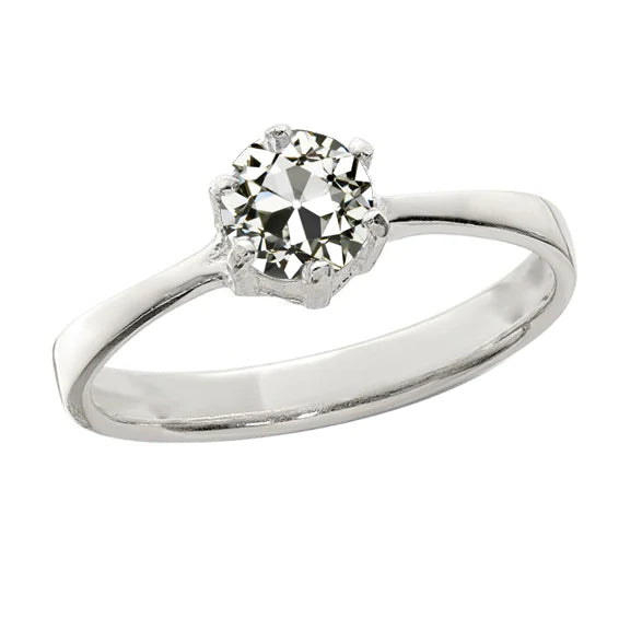 Ladies Solitaire Ring Round Old Cut Natural Diamond Tapered Shank 1.50 Carats