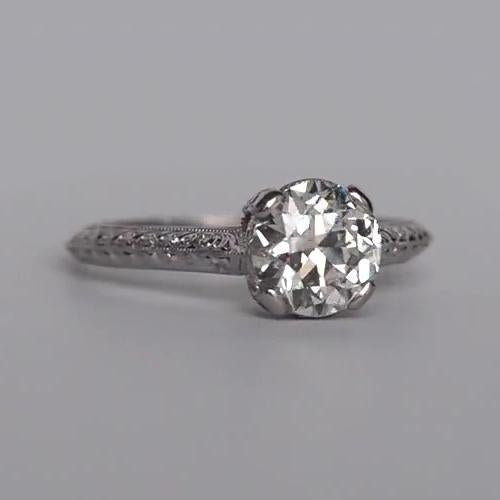 Ladies Solitaire Ring Round Old Mine Cut Real Diamond 1.75 Carats Jewelry