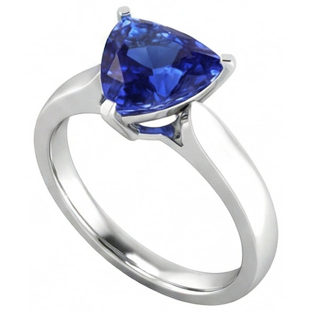 Ladies Solitaire Trillion Sapphire Ring 1.50 Carats White Gold Jewellery