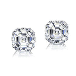 Ladies Stud Earring Pair 2 Carats Asscher Cut Real Diamond White Gold 14K