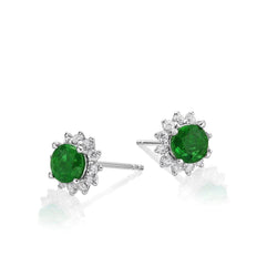 Ladies Stud Earrings 10.20 Carats Green Emerald And Diamond White Gold 14K