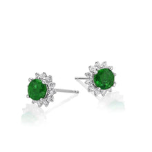 Ladies Stud Earrings 10.20 Carats Green Emerald And Diamond White Gold 14K