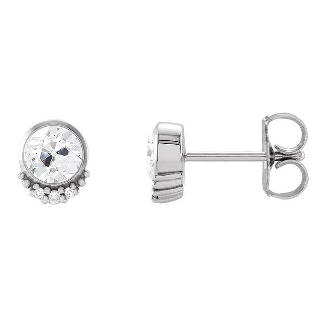 Ladies Stud Earrings Old Cut Diamond Bezel Set 5 Carats White Gold 14K