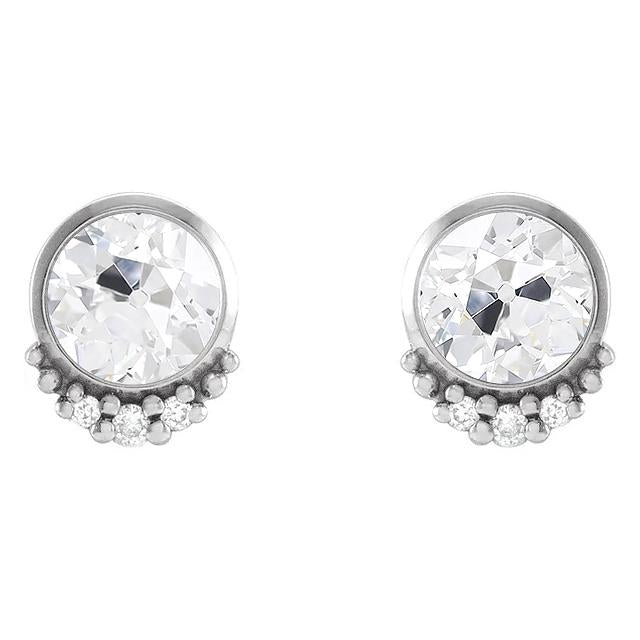 Ladies Stud Earrings Old Cut Real Natural Earth Mined Diamond Bezel Set 5 Carats White Gold 14K