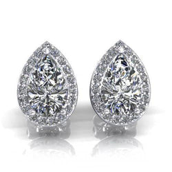 Ladies Stud Earrings Pear And Round Cut Halo 4.90 Carats Real Diamond