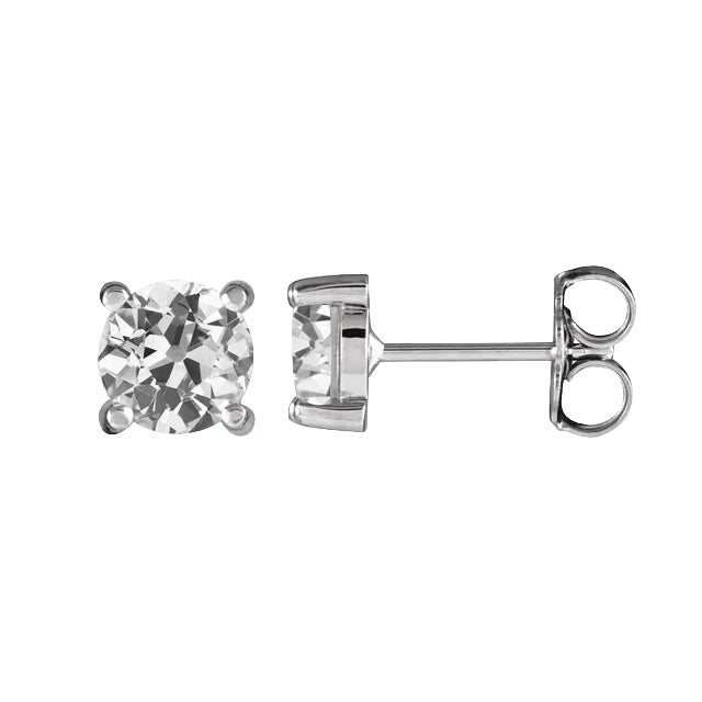Ladies Stud Earrings Round Real Old Miner Diamonds 3 Carats