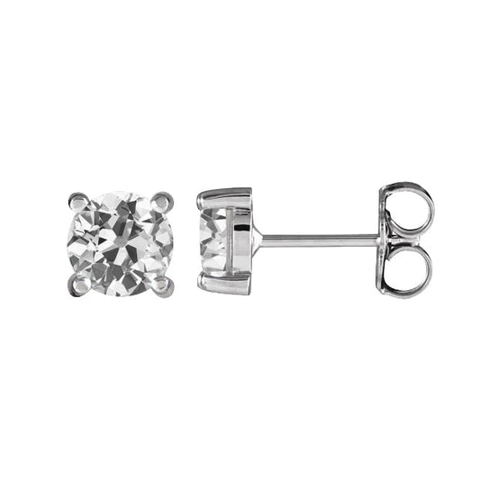 Ladies Stud Earrings Round Real Old Miner Diamonds 3 Carats