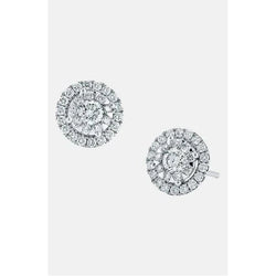 Ladies Stud Halo Earrings 3.20 Carats Round Cut Real Diamonds Gold White