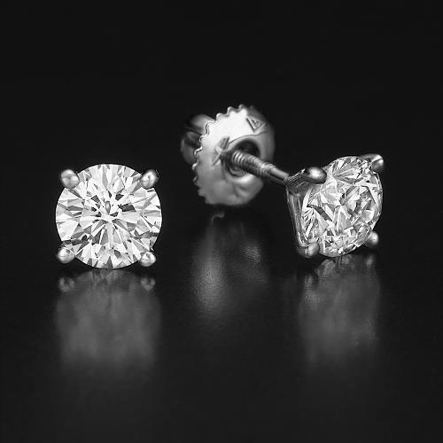 Ladies Studs Earrings 3 Ct Round Brilliant Cut Natural Diamonds White Gold