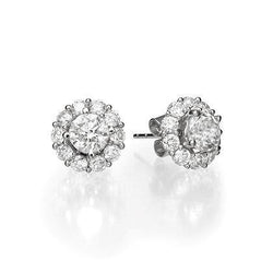 Ladies Studs Earrings 3.40 Carats Round Cut Real Diamonds 14K White Gold