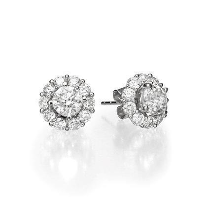 Ladies Studs Earrings 3.40 Carats Round Cut Real Diamonds 14K White Gold