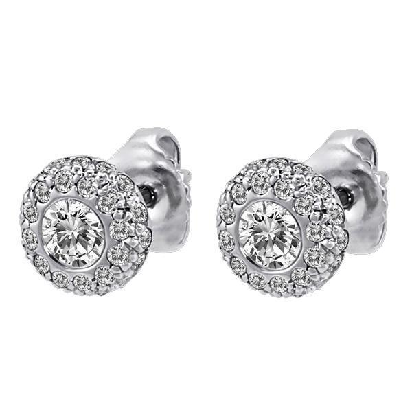 Ladies Studs Earrings 3.70 Ct. White Gold 14K Bezel Set Real Diamonds Halo