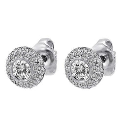 Ladies Studs Earrings 3.70 Ct. White Gold 14K Bezel Set Real Diamonds Halo