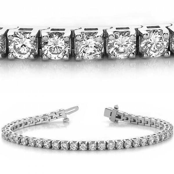 Ladies Tennis Bracelet 7.40 Ct Genuine Round Cut Diamonds White Gold 14K