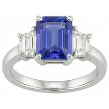 Ladies Three Stone Emerald Ceylon Sapphire Ring 2.50 Carats White Gold