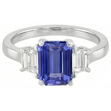 Ladies Three Stone Emerald Ceylon Sapphire Ring 2.50 Carats White Gold