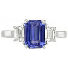 Ladies Three Stone Emerald Ceylon Sapphire Ring 2.50 Carats White Gold