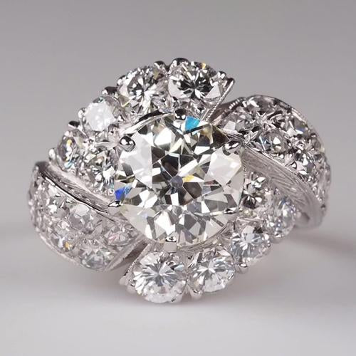 Ladies Vintage Style Round Genuine Diamond Old Mine Cut Ring 4 Carats