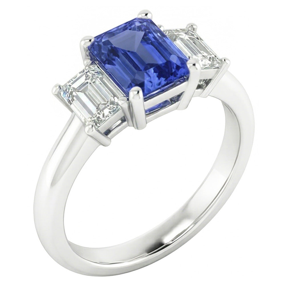 Ladies Wedding Ring Emerald Natural Earth Mined Diamonds 2 Carat Srilanka Sapphire 3 Stone