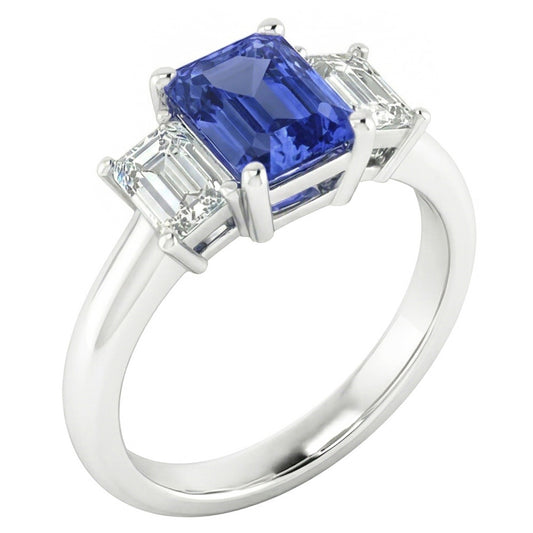 Ladies Wedding Ring Emerald Natural Earth Mined Diamonds 2 Carat Srilanka Sapphire 3 Stone