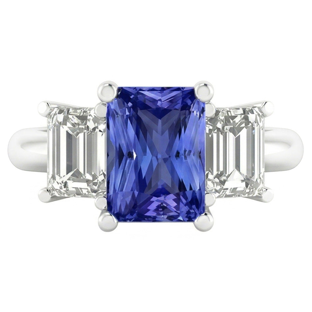 Ladies Wedding Ring Emerald Natural Earth Mined Diamonds 2 Carat Srilanka Sapphire 3 Stone