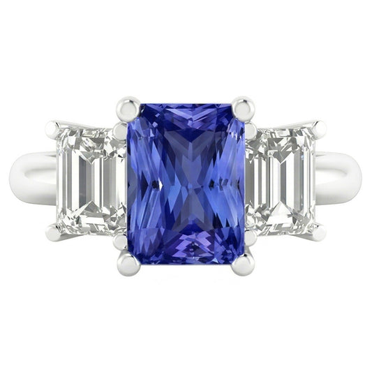 Ladies Wedding Ring Emerald Natural Earth Mined Diamonds 2 Carat Srilanka Sapphire 3 Stone