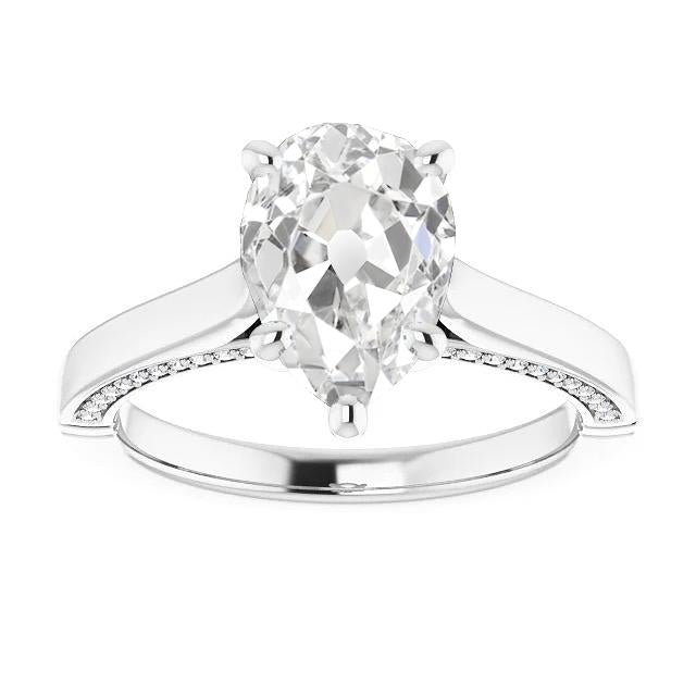 Ladies Wedding Ring Natural Round & Pear Old Miner Diamonds 5.75 Carats