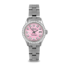 Ladies Datejust Rolex 26 mm Pink Mother Of Pearl Diamond Dial Stainless Steel Oyster Bracelet Watch