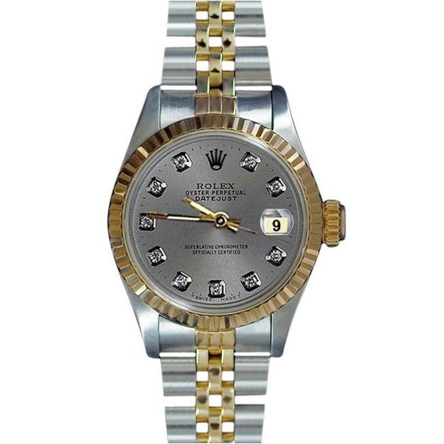 Ladies Gray Diamond Dial Datejust Bezel Rolex Lady Watch Two Tone