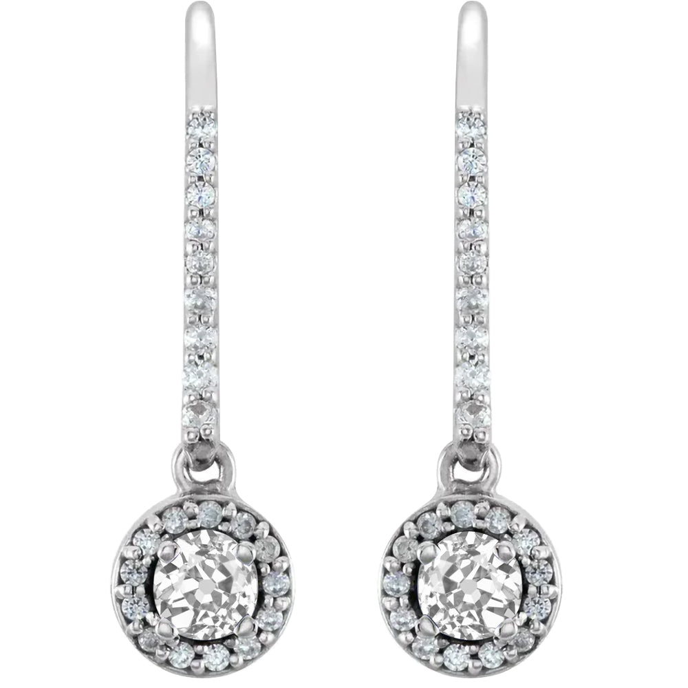 Brilliant Diamond Antique Cushion Drop Earrings in 14K White Gold – main view