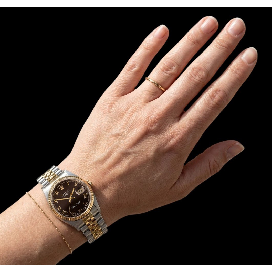 Ladies Rolex 31mm Datejust Two Tone Chocolate Roman Dial Watch