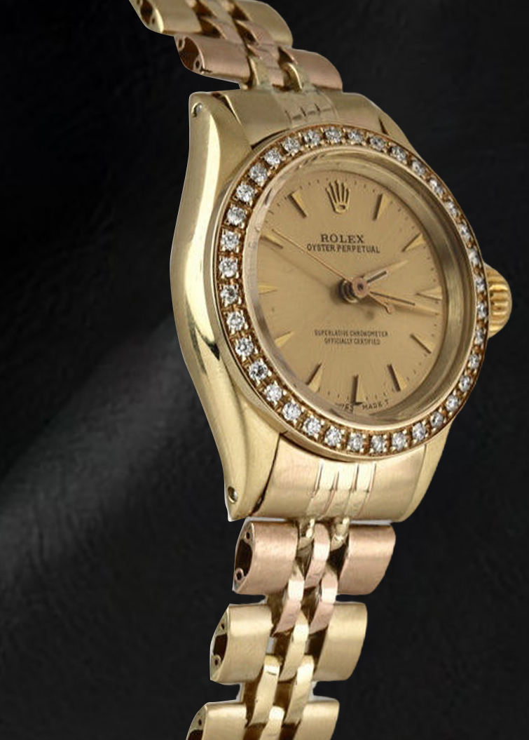 Ladies Rolex Oyster Perpetual Diamond Bezel Yellow Gold Watch