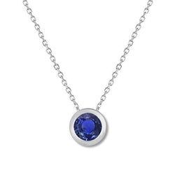 14K White Gold Blue Sapphire Stone Pendant Necklace – 1-ct Round
