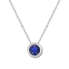 Blue Sapphire Round Brilliant Stone Pendant Necklace in 14K White Gold – main view