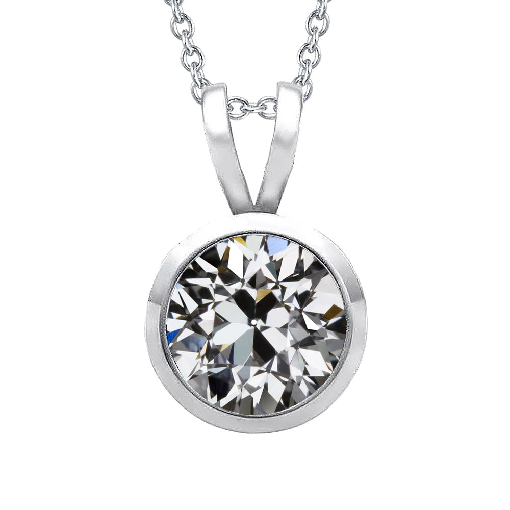 Diamond Old Mine Cut Pendant in 14 Karat White Gold – main view