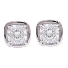 Ladies 2 Carat Cushion Cut Stud Lab Grown Diamonds Earring White Gold 14K