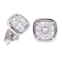 Ladies 2 Carat Cushion Cut Stud Lab Grown Diamonds Earring White Gold 14K