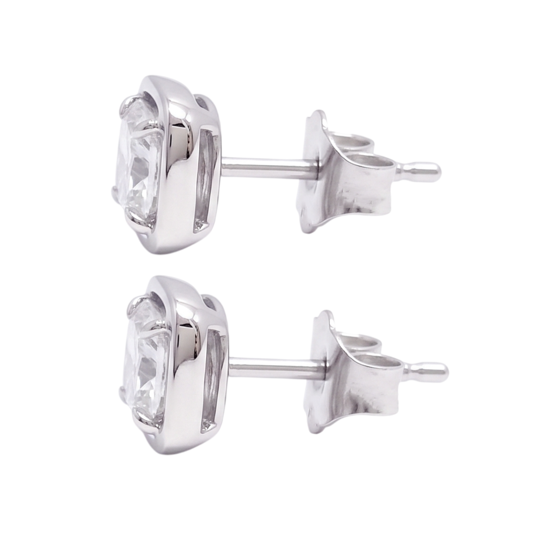 Ladies 2 Carat Cushion Cut Stud Lab Grown Diamonds Earring White Gold 14K