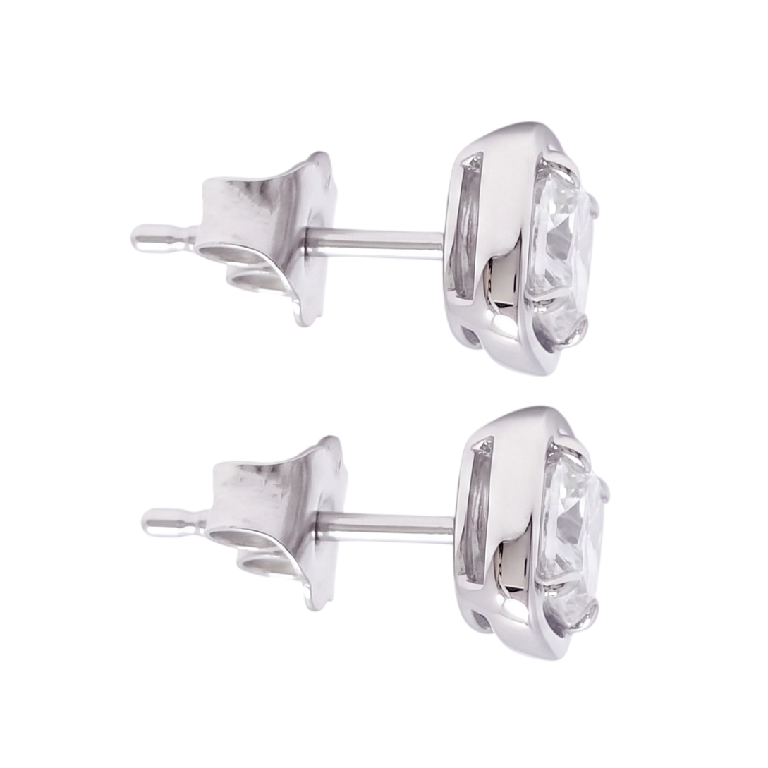 Ladies 2 Carat Cushion Cut Stud Lab Grown Diamonds Earring White Gold 14K
