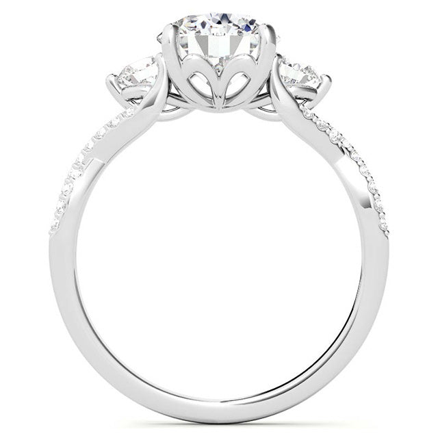 Fine Diamond Old Mine Cut Solitaire with Side Stones in 14K White Gold – angle view