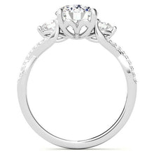 Fine Diamond Old Mine Cut Solitaire with Side Stones in 14K White Gold – angle view