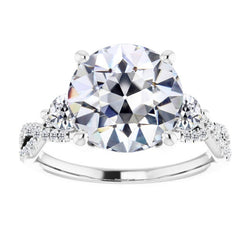 Earth-Mined Old Mine Cut Fine Diamond Solitaire with Side Stones