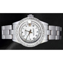 Ladies Date Watch With White String Natural Earth Mined Diamond Dial Bezel Ss Oyster