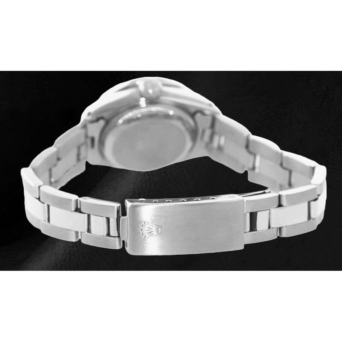 Ladies Date Watch With White String Natural Earth Mined Diamond Dial Bezel Ss Oyster