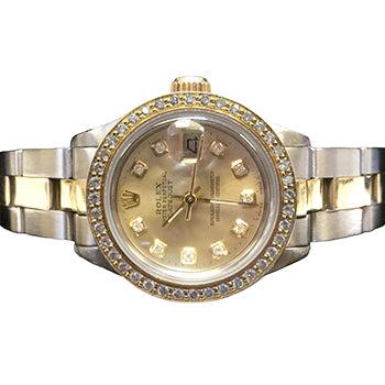 Ladies Datejust Rolex Watch Champagne Diamond Dial Ss & Gold